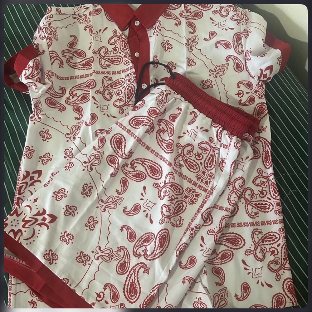 SHEIN Red and White Paisley Set
